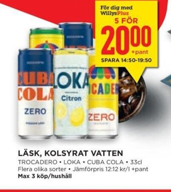 Willys Läsk, Kolsyrat Vatten erbjuda