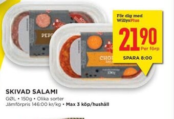 Willys Skivad Salami erbjuda