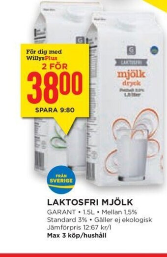 Willys Laktosfri Mjölk erbjuda