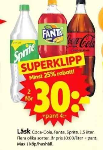 ICA Supermarket Läsk Coca-Cola, Fanta, Sprite 1.5 L erbjuda