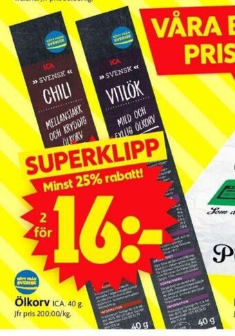 ICA Supermarket Ölkorv Ica erbjuda