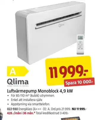 Jula Luftvärmepump monoblock 4,9 kw erbjuda