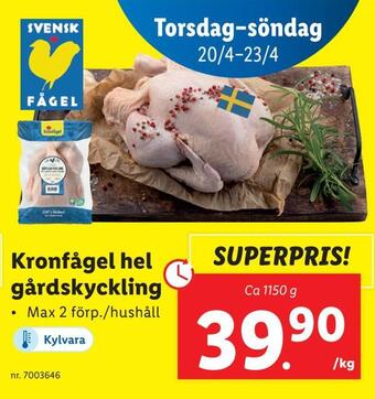 Lidl Kronfågel hel gårdskyckling erbjuda