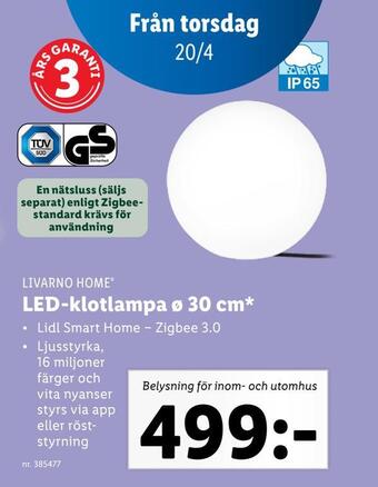 Led-klotlampa ø 30 cm