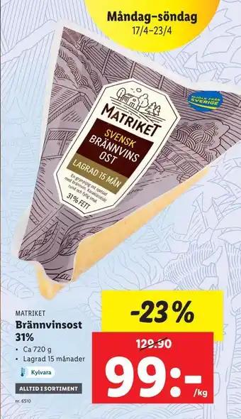 Lidl Brännvinsost 31% erbjuda