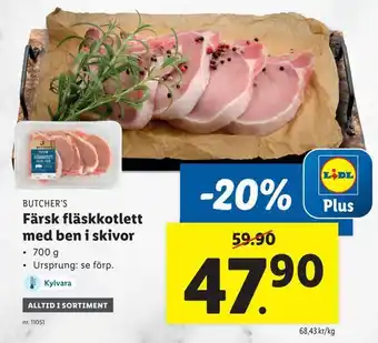 Lidl Färsk fläskkotlett med ben i skivor erbjuda