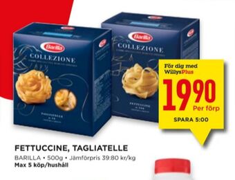 Willys Barilla pasta sorterad erbjuda
