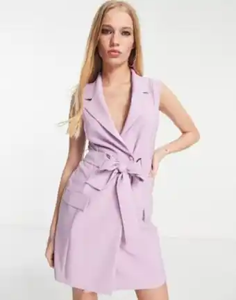 Asos design – ljuslila, ärmlös, dubbelknäppt mini-kavajklänning med skärp och d-formad ring
