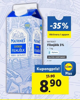 Lidl Filmjölk 3% erbjuda