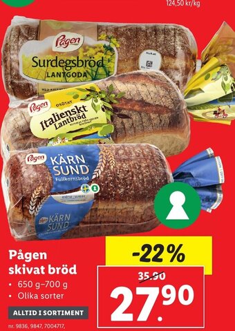 Lidl Pågen Skivat Bröd erbjuda