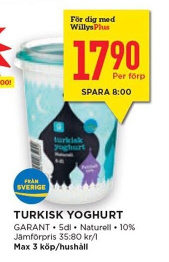 Willys Turkisk Yoghurt erbjuda