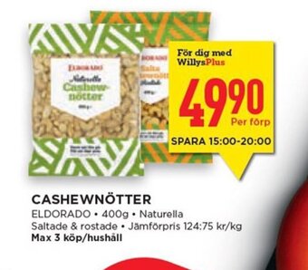Willys Cashewnötter erbjuda