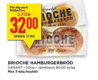 Willys Brioche Hamburgerbröd erbjuda