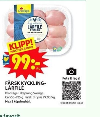 ICA Kvantum Färsk Kycklinglårfilé erbjuda