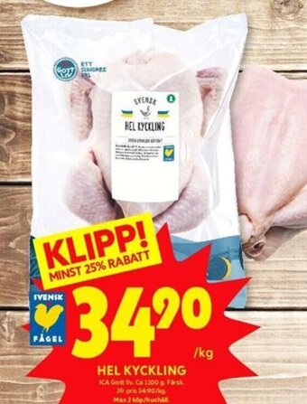 ICA Kvantum Hel Kyckling erbjuda