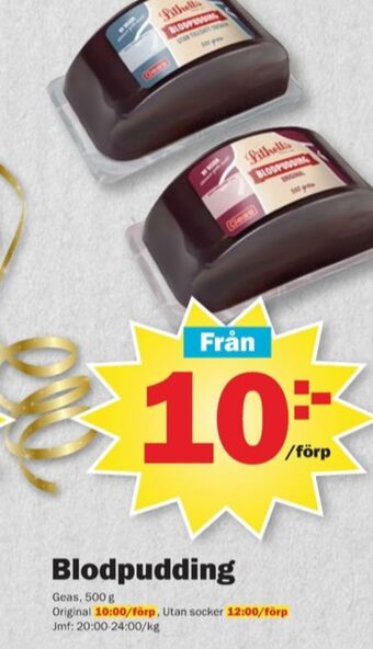 Pekås Geas blodpudding erbjuda
