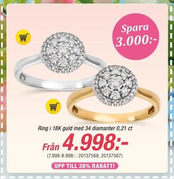 Guldfynd Ring i 18k guld med 34 diamanter 0,21 ct erbjuda