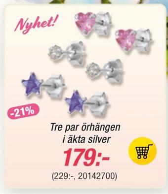 Guldfynd Tre par örhängen i äkta silver erbjuda