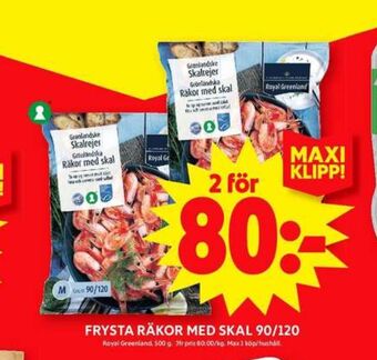 ICA Maxi Royal greenland räkor med skal erbjuda
