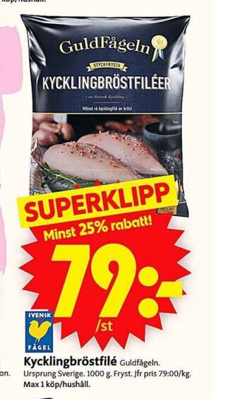 ICA Supermarket Guldfågeln kycklingbröstfilé erbjuda