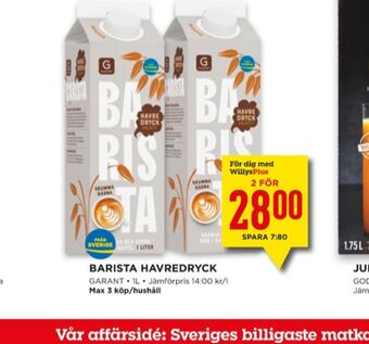 Willys Barista havredryck erbjuda