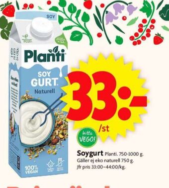 ICA Supermarket Soygurt yoghurt alternativ erbjuda