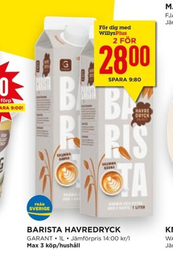 Willys Hemma Barista havredryck erbjuda