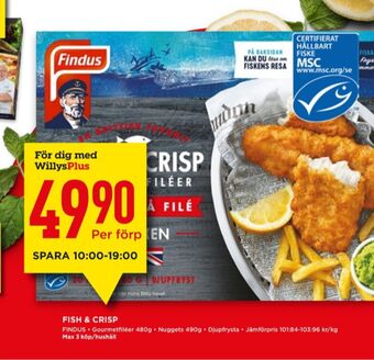 Willys Fish & crisp fiskpinnar erbjuda