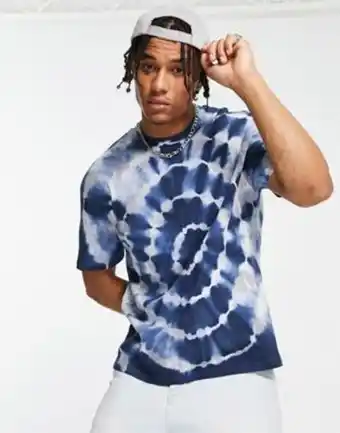 Asos design – blå, grå och batikmönstrad t-shirt med avslappnad passform