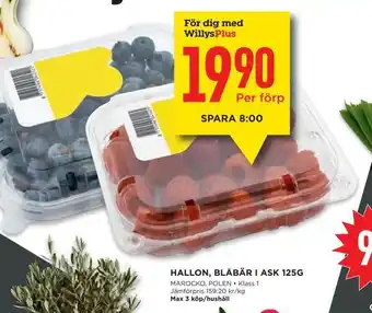 Hallon, blåbär i ask 125g
