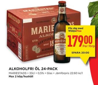 Willys Alkoholfri öl 24-pack erbjuda