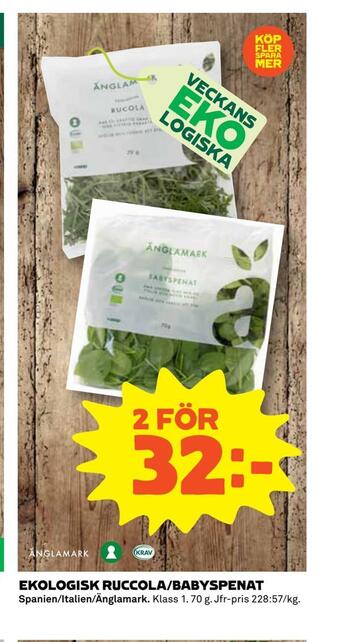 Coop Extra Ekologisk ruccola/babyspenat erbjuda