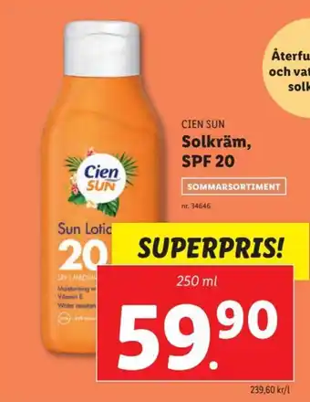 Lidl CIEN SUN Solkräm, SPF 20 erbjuda