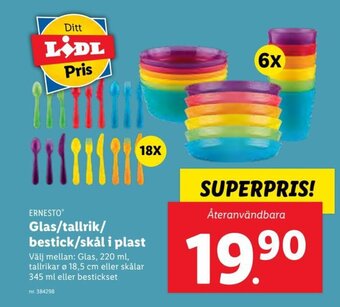 Lidl ERNESTO Glas/tallrik/ bestick/skål i plast erbjuda