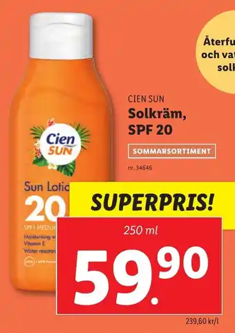Lidl Solkräm, SPF 20 erbjuda