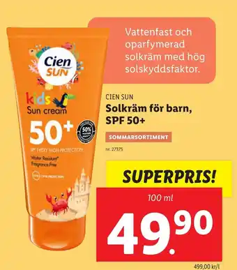 Lidl CIEN SUN Solkräm för barn, SPF 50+ erbjuda