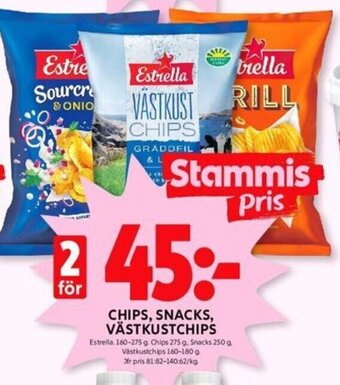 ICA Kvantum CHIPS, SNACKS, VÄSTKUSTCHIPS erbjuda