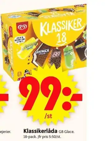 ICA Supermarket Klassikerlåda GB Glace. 18-pack. erbjuda