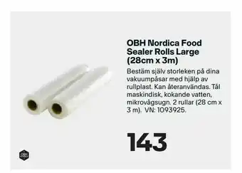XXL OBH Nordica Food Sealer Rolls Large (28cm x 3m) erbjuda