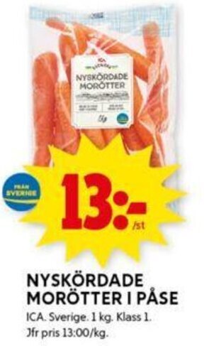 ICA Kvantum NYSKÖRDADE MORÖTTER I PÅSE erbjuda
