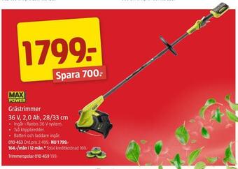 Jula Grästrimmer 36 v, 2,0 ah, 28/33 cm erbjuda