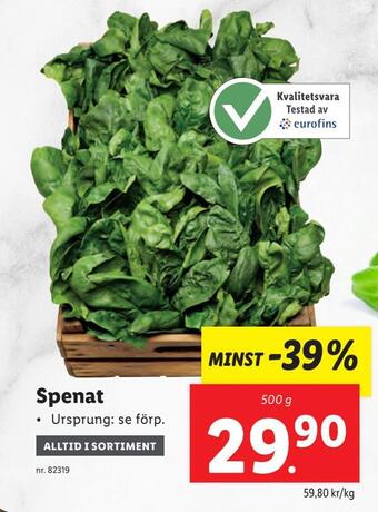 Lidl Spenat erbjuda