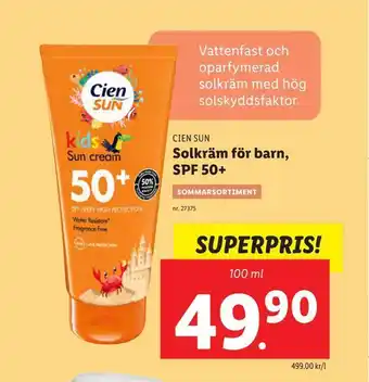 Lidl Solkräm för barn, spf 50+ erbjuda