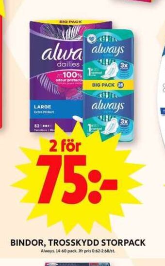 ICA Maxi Always bindor erbjuda