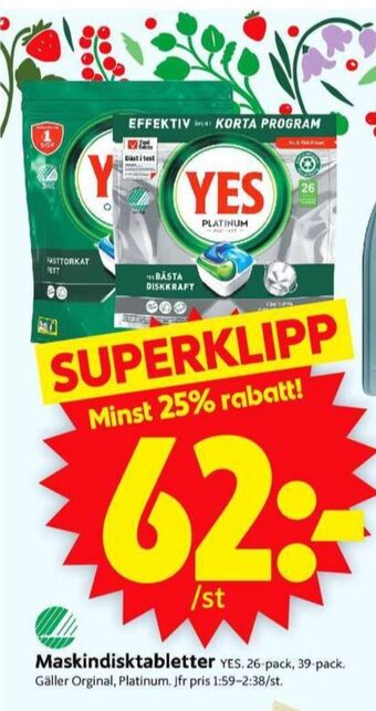 ICA Supermarket Yes diskmaskintabs erbjuda