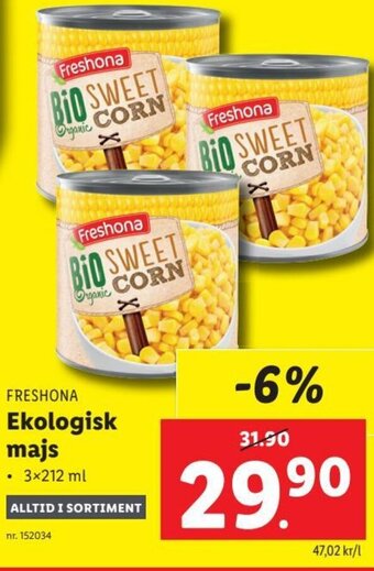 Lidl Freshona Ekologisk majs erbjuda