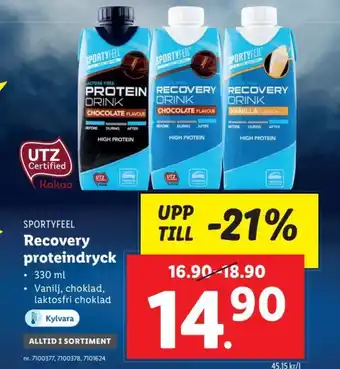 Lidl SPORTYFEEL Recovery proteindryck erbjuda