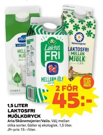 Stora Coop 1,5 liter laktosfri mjölkdryck erbjuda