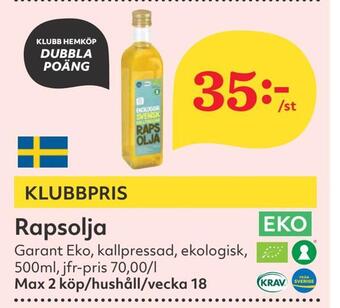 Hemköp Rapsolja erbjuda