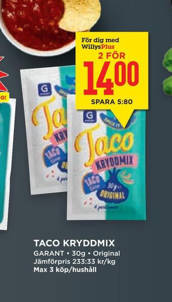 Willys Hemma Taco kryddmix erbjuda